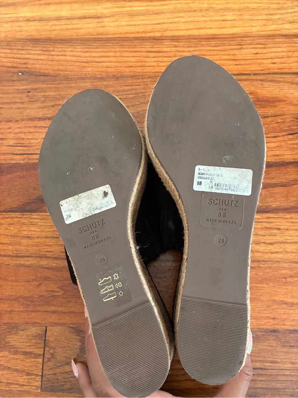 Schutz Black Suede Espadrille Cork Wedge Slide Sandals Mule Platform Size 8 - Picture 5 of 5